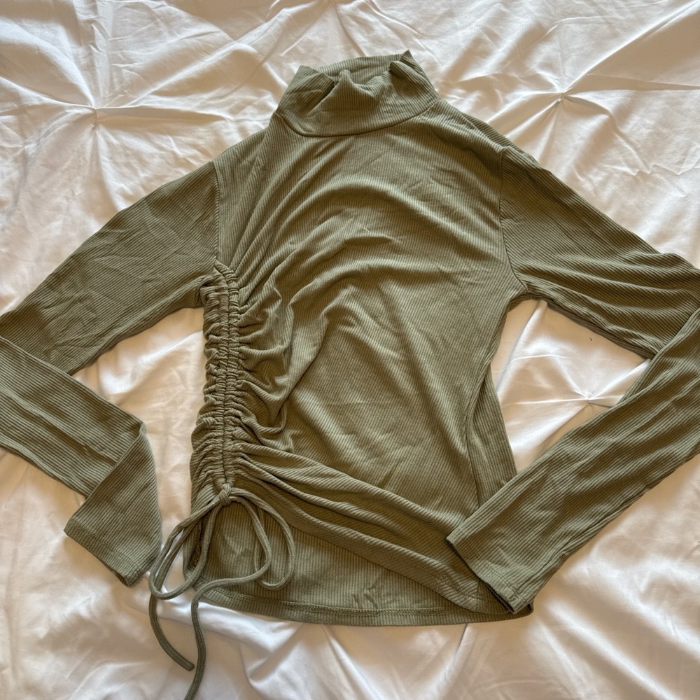 NanaMacs Olive Ruched Turtleneck Top